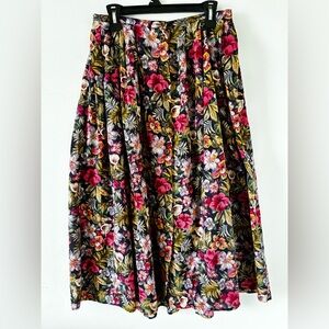 LIZ CLAIRBORNE SPORT Vtg 80/90s Floral Midi Buttoned Up Cotton Skirt - Size 6